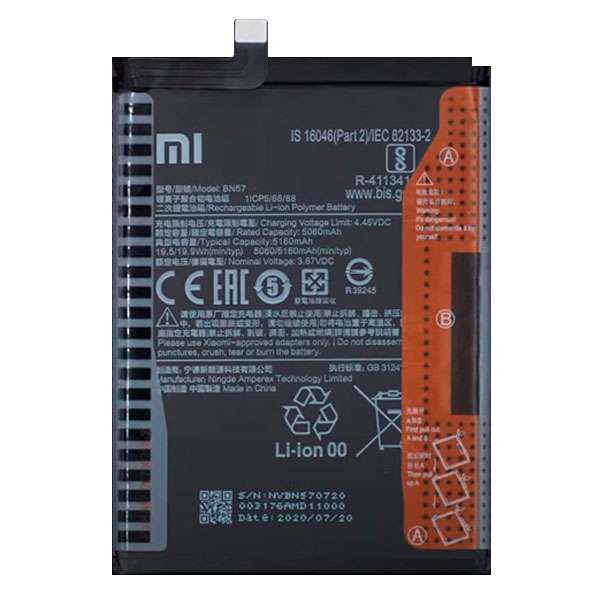 باتری موبایل مدل BN57 ظرفیت 5160 میلی آمپر ساعت مناسب برای گوشی موبایل شیائومی Poco X3 , Poco X3 Pro باتری موبایل مدل BN57 ظرفیت 5160 میلی آمپر ساعت مناسب برای گوشی موبایل شیائومی Poco X3 , Poco X3 Pro