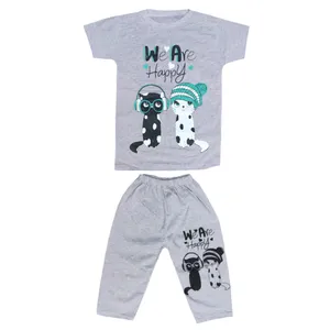 ست تی شرت و شلوارک دخترانه مدل  دو گربه  کد 30