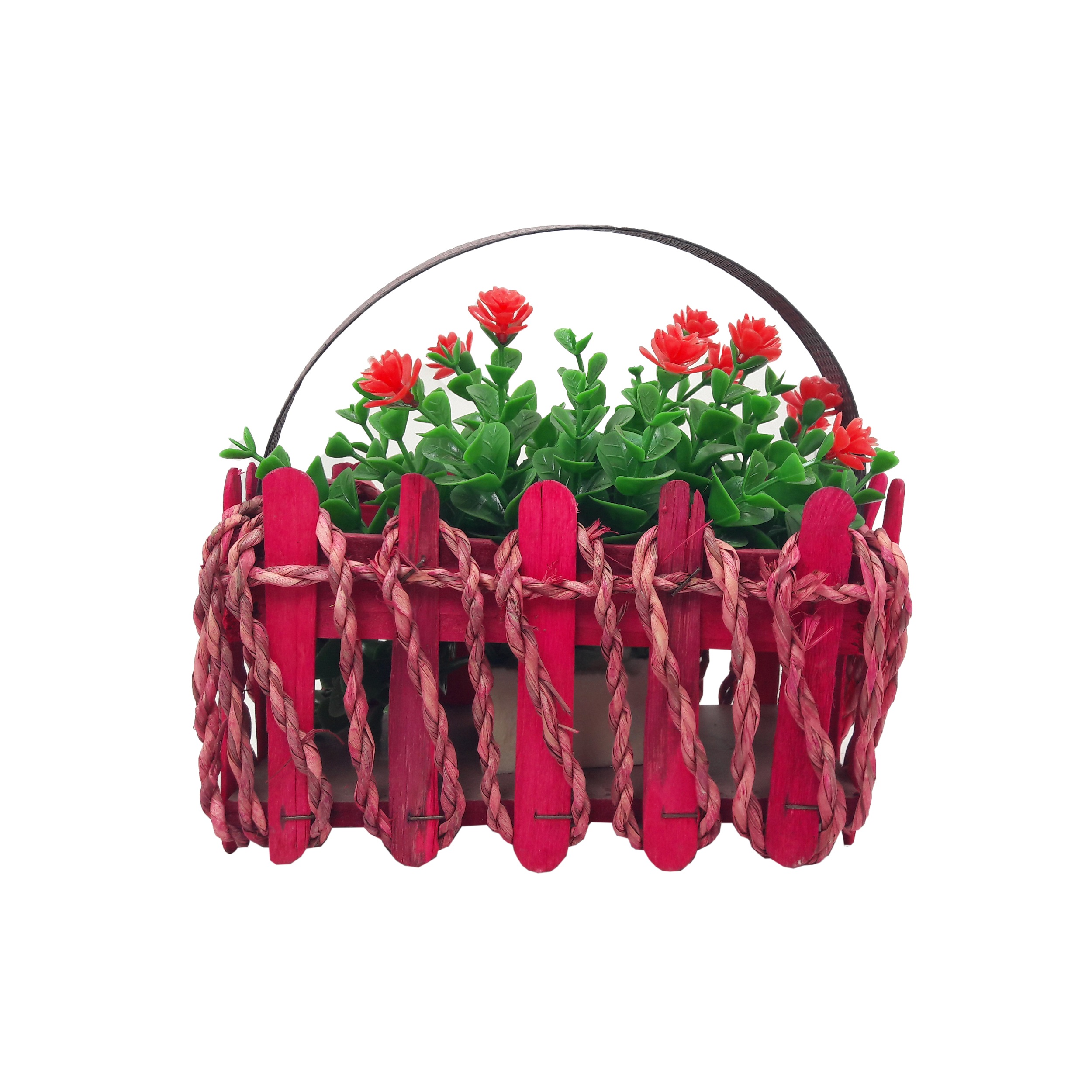 سبد گل مصنوعی مدل طنابی قرمز 004