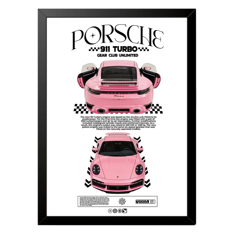 تابلو بکلیت طرح ماشین و خودرو پورشه PORSCHE 911 TURBO مدل b-po1572 فریم مشکی