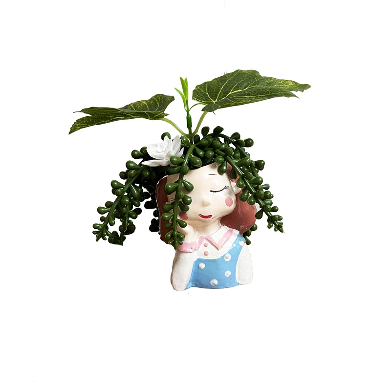 گلدان به همراه گل مصنوعی مدل دختر دست به چانه غوره ای 