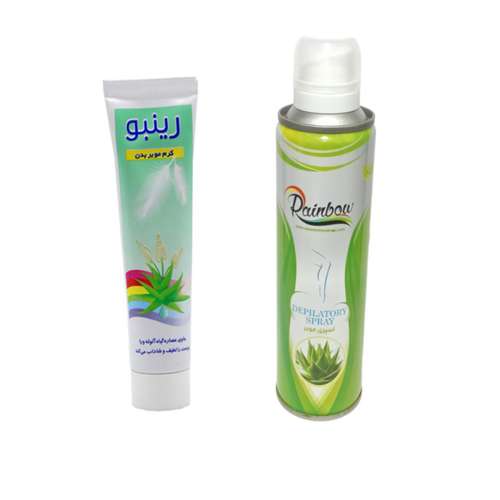 اسپری موبر رینبو مدل Aloevera  حجم 200 میلی لیتر به همراه کرم موبر بدن رینبو مدل 01 حجم 100 میلی لیتر