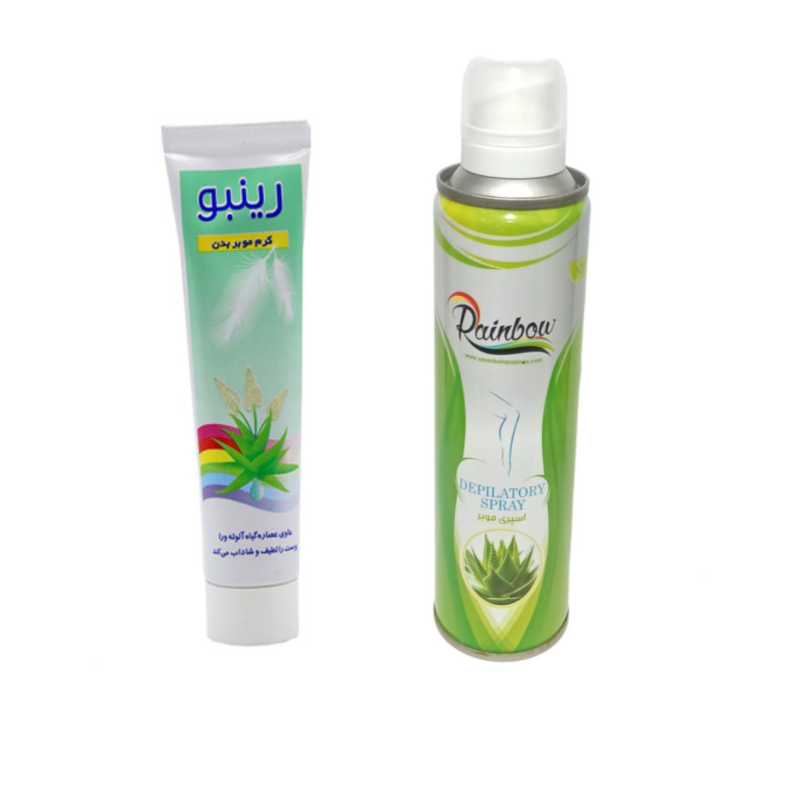 اسپری موبر رینبو مدل Aloevera  حجم 200 میلی لیتر به همراه کرم موبر بدن رینبو مدل 01 حجم 100 میلی لیتر -  - 1