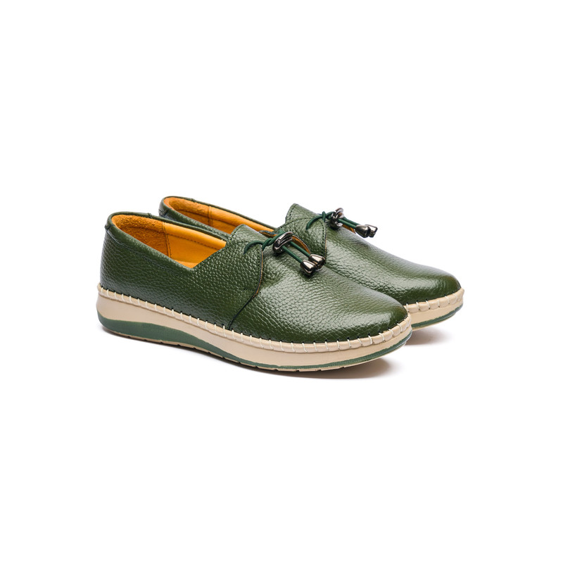 کفش طبی زنانه مدل تمام چرم رنگ یشمی