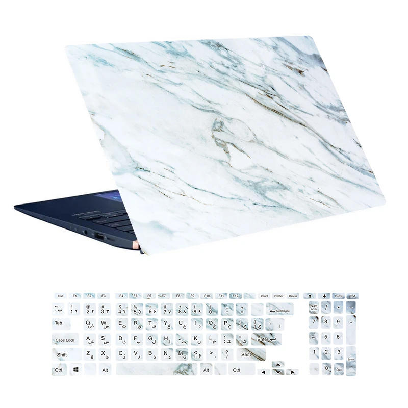استیکر لپ تاپ توییجین و موییجین طرح Marble کد 24 مناسب برای لپ تاپ 15.6 اینچ به همراه برچسب حروف فارسی کیبورد 