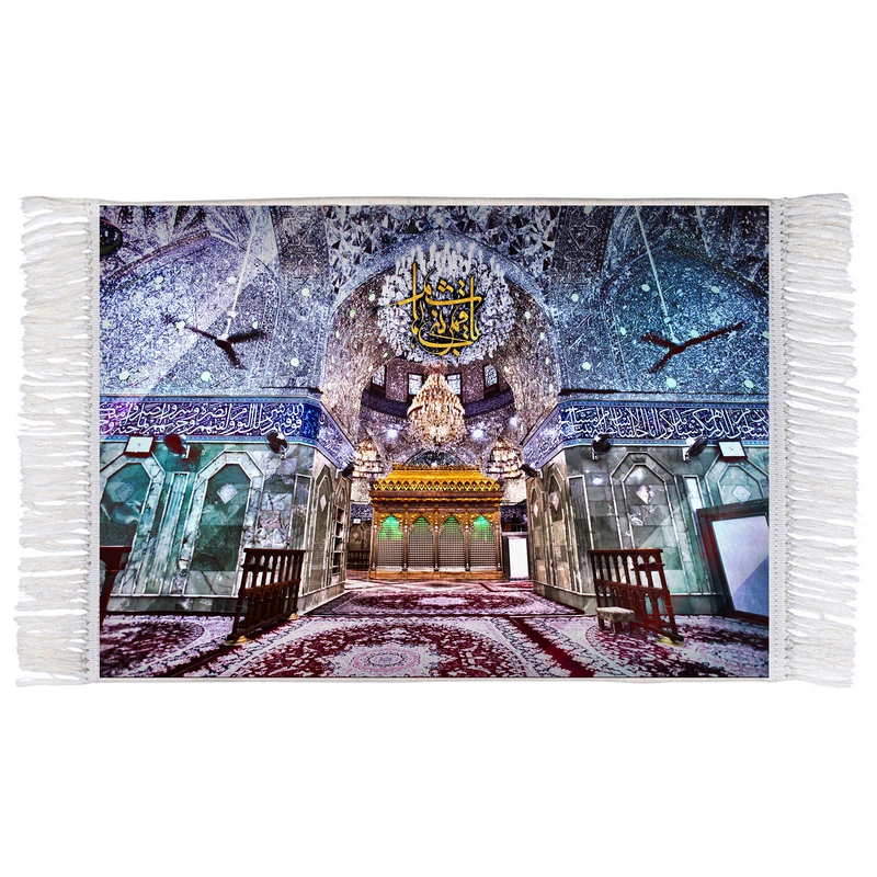 فرش ماشینی دیوارکوب اطلس آبی مدل یا قمر بنی هاشم کد T4618
