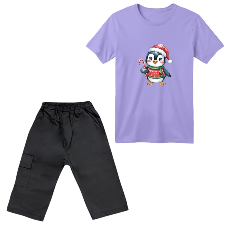 ست تی‌شرت آستین کوتاه و شلوارک پسرانه مدل کریسمسی کد 016