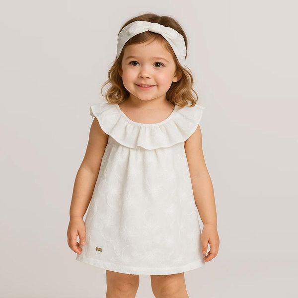 پیراهن بدون آستین یقه گرد دخترانه ایندیگو مدل 131171به همراه هدبند رنگ سفید