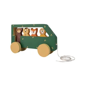 اسباب بازی چوبی طرح اتوبوس حیوانات جنگلی مدل MKids59-G مجموعه 4 عددی