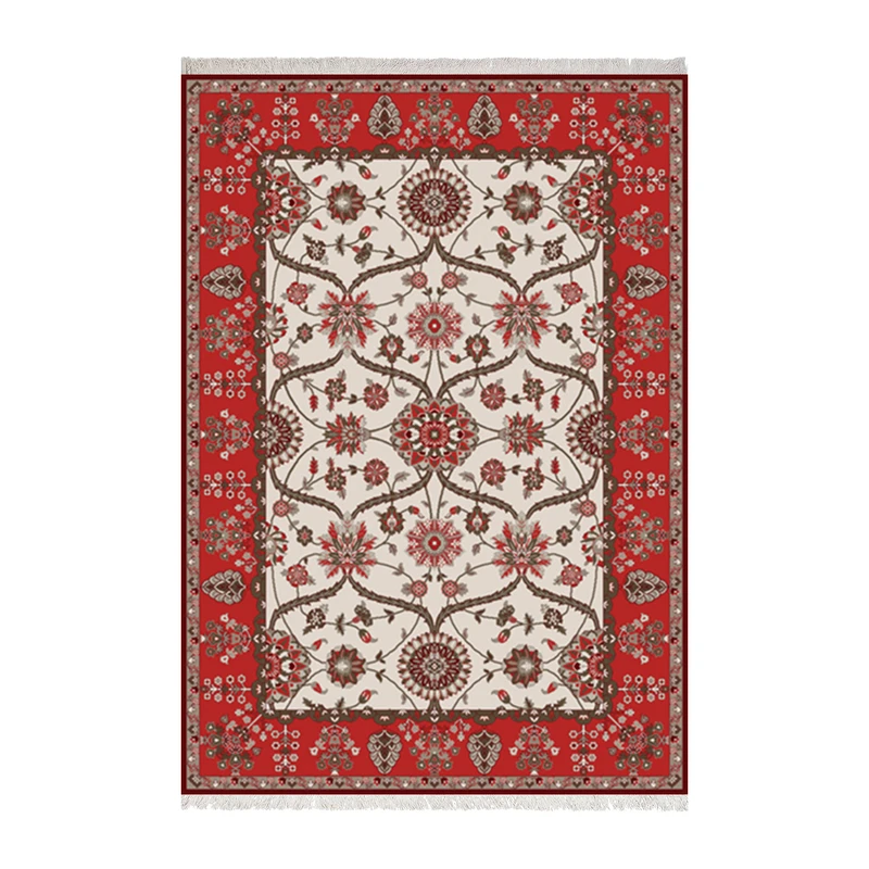 فرش ماشینی 1000 شانه زانیس زمینه کرم حاشیه قرمز مدل چاپی