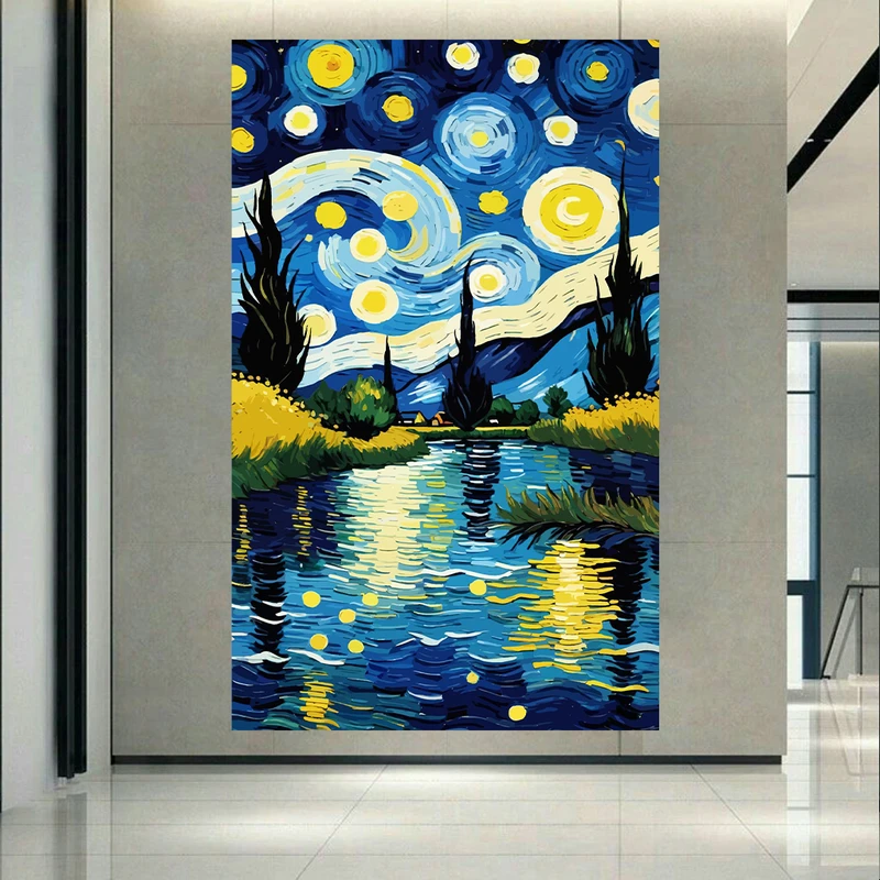 تابلو بوم طرح مخمل شب پر ستاره رنگوگ مدل رودخانه کد AR302368