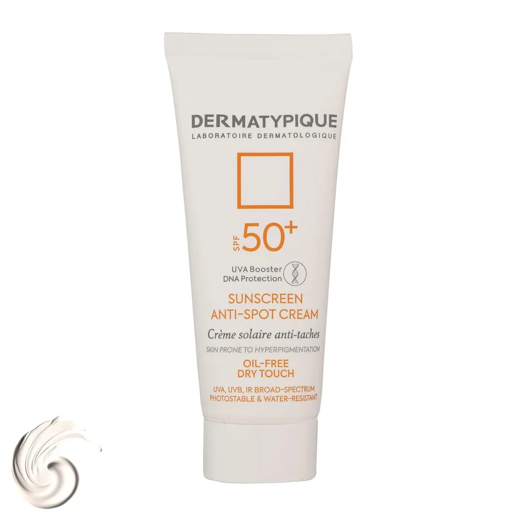 کرم ضدآفتاب بی‌رنگ درماتیپیک SPF50 مدل Anti spot مناسب انواع پوست، حجم 40 میلی‌لیتر