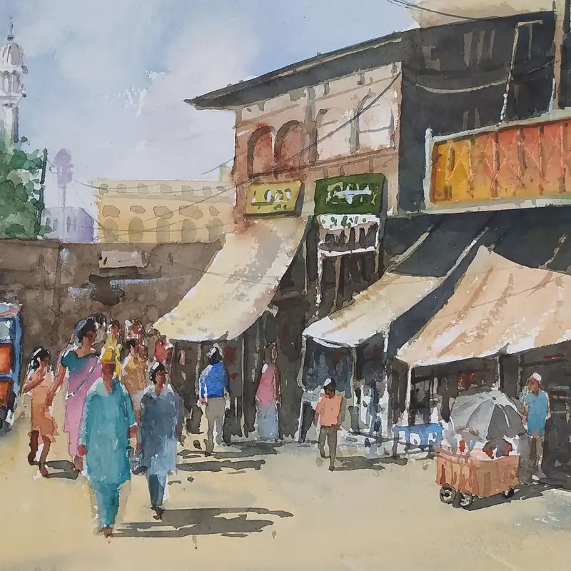 نقاشی آبرنگ طرح بازار کد 107