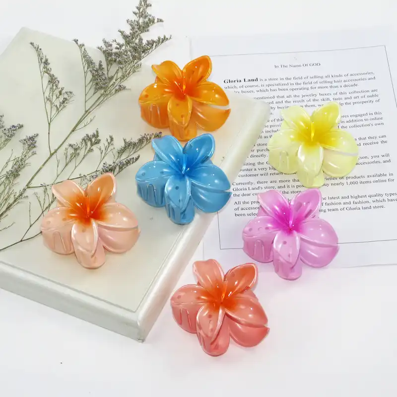 کلیپس مو زنانه مدل گل پلومریا کد G_Lnd_1417