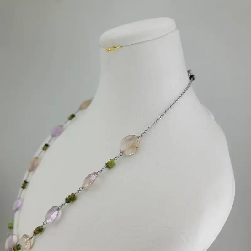 گردنبند زنانه مدل سنگ آمیترین و زیرکن سبز کد909