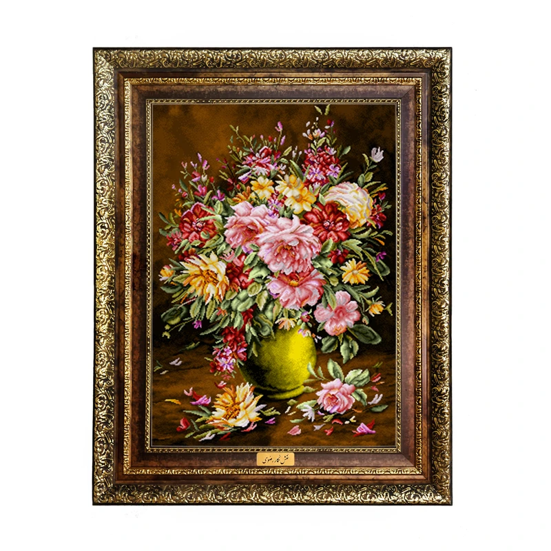 تابلو فرش ماشینی نقش نگار رضوی طرح گل کد 445H