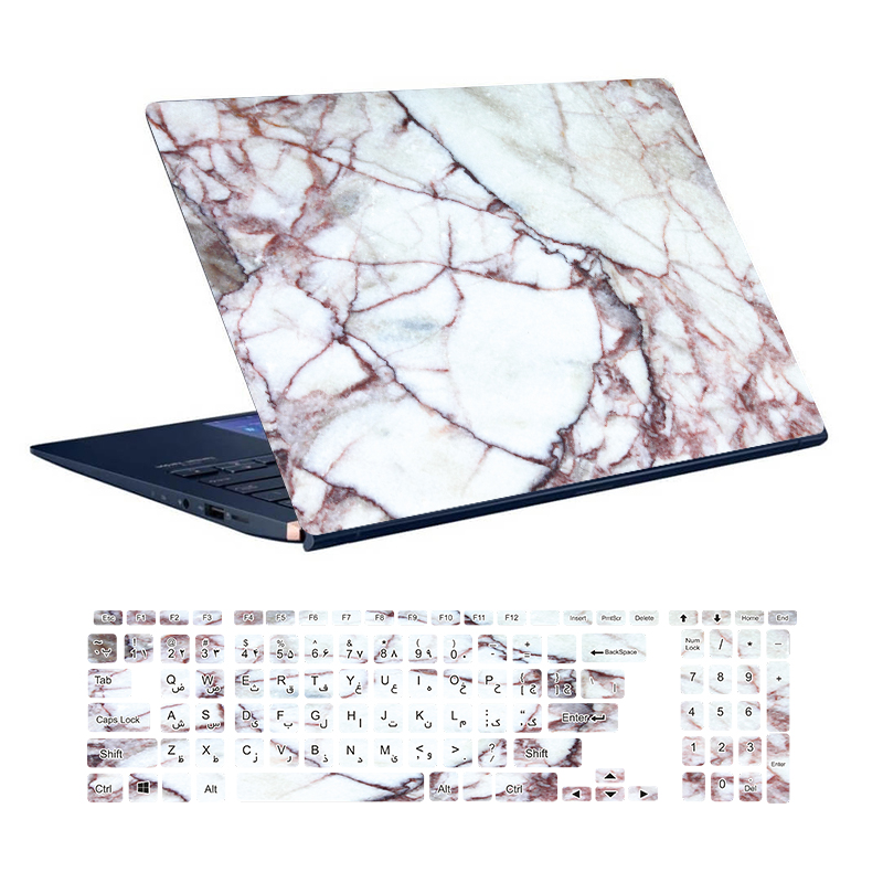 استیکر لپ تاپ توییجین و موییجین طرح Marble کد 03 مناسب برای لپ تاپ 15.6 اینچ به همراه برچسب حروف فارسی کیبورد
