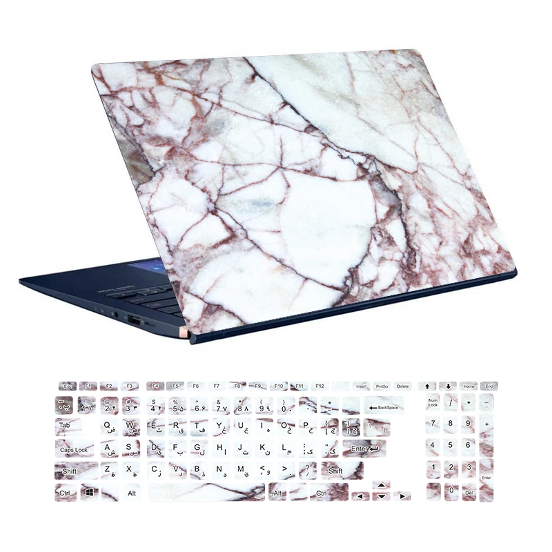 استیکر لپ تاپ توییجین و موییجین طرح Marble کد 03 مناسب برای لپ تاپ 15.6 اینچ به همراه برچسب حروف فارسی کیبورد 