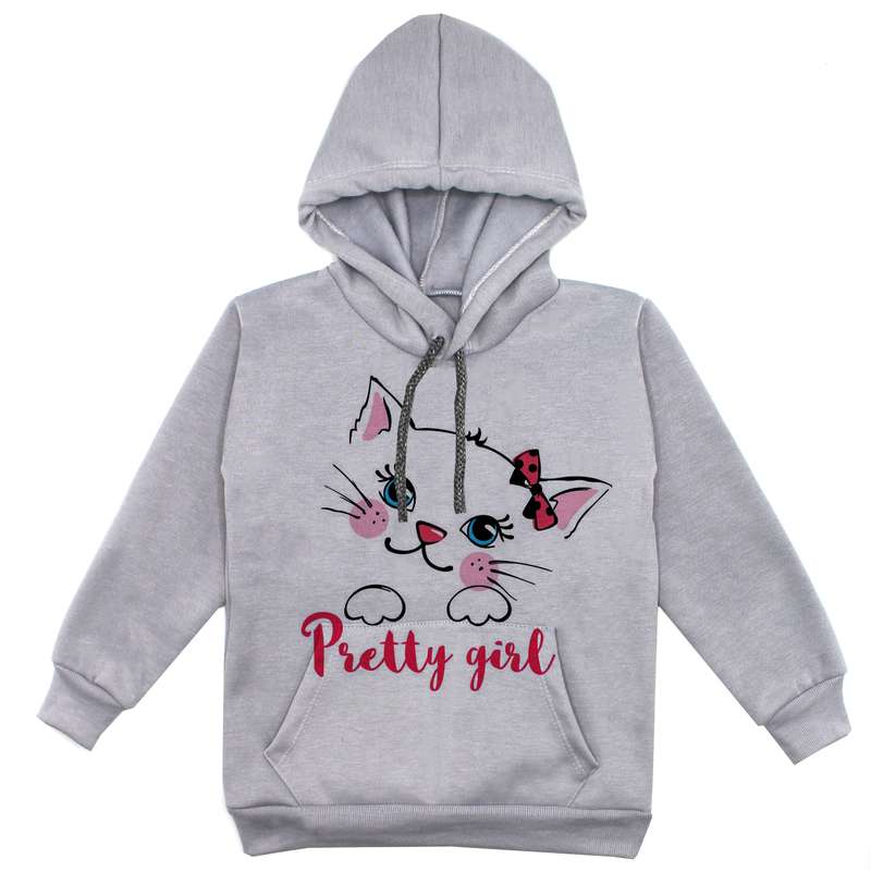 هودی دخترانه مدل گربه F76 رنگ طوسی