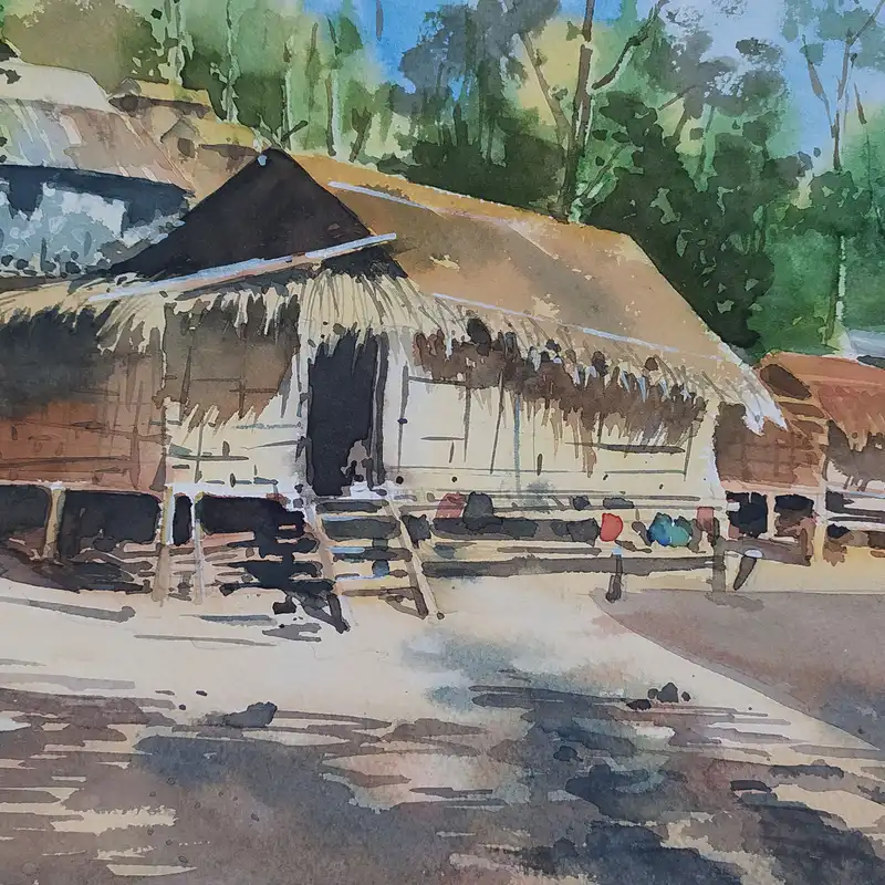 نقاشی آبرنگ طرح روستا کد 93