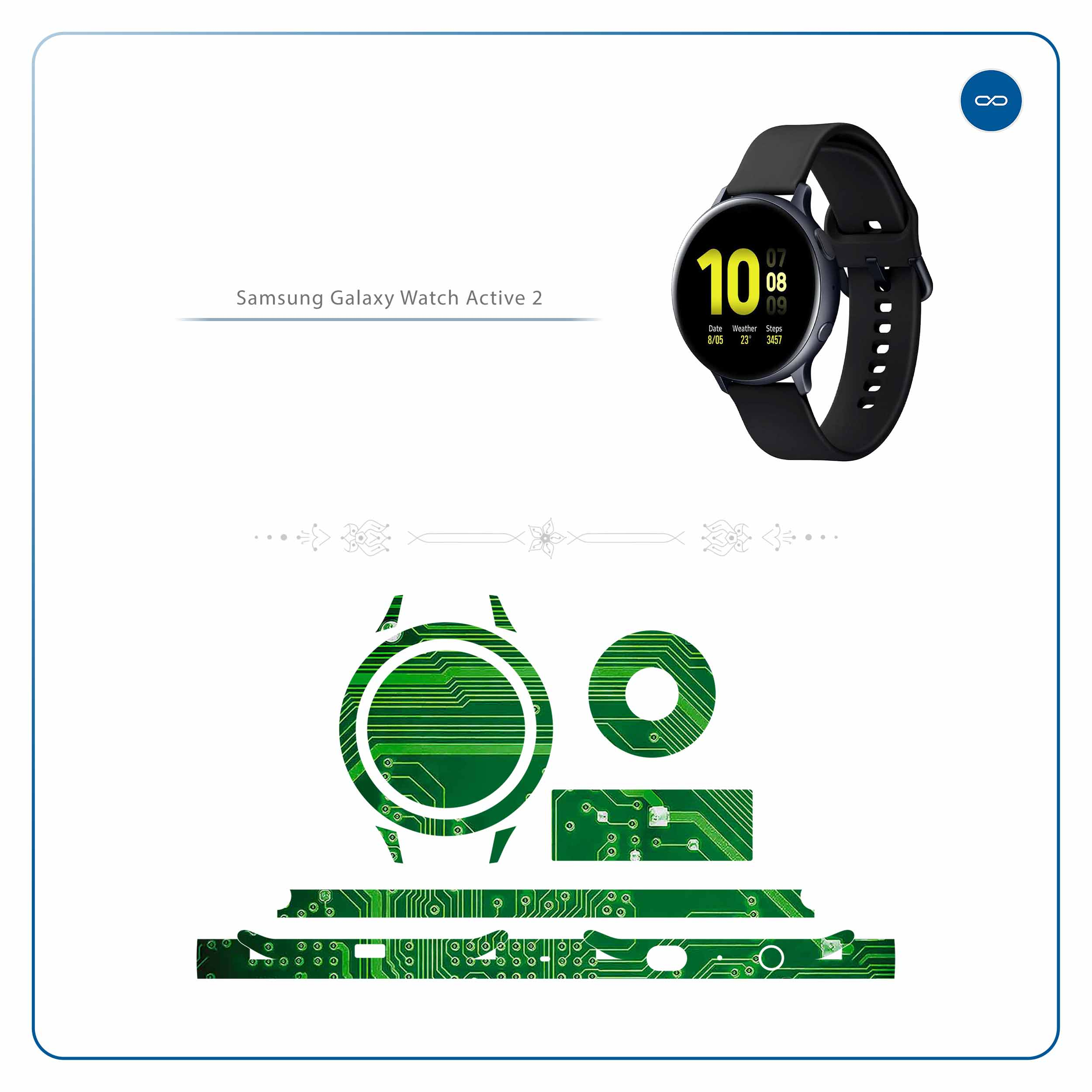 برچسب ماهوت طرح Green-Printed-Circuit-Board مناسب برای ساعت هوشمند سامسونگ Galaxy Watch Active 2 44mm