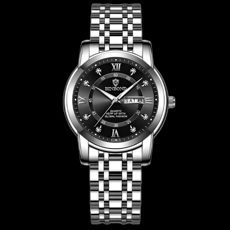 ساعت مچی عقربه ای کوارتز مردانه بین باند مدل ریز بافت نگینی کد 003