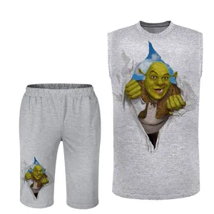 ست تاپ و شلوارک مردانه مدل شرک  کد 184 رنگ طوسی