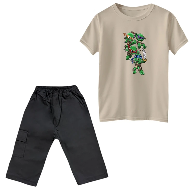 ست تی‌شرت و شلوارک پسرانه مدل لاکپشت های نینجا کد 3