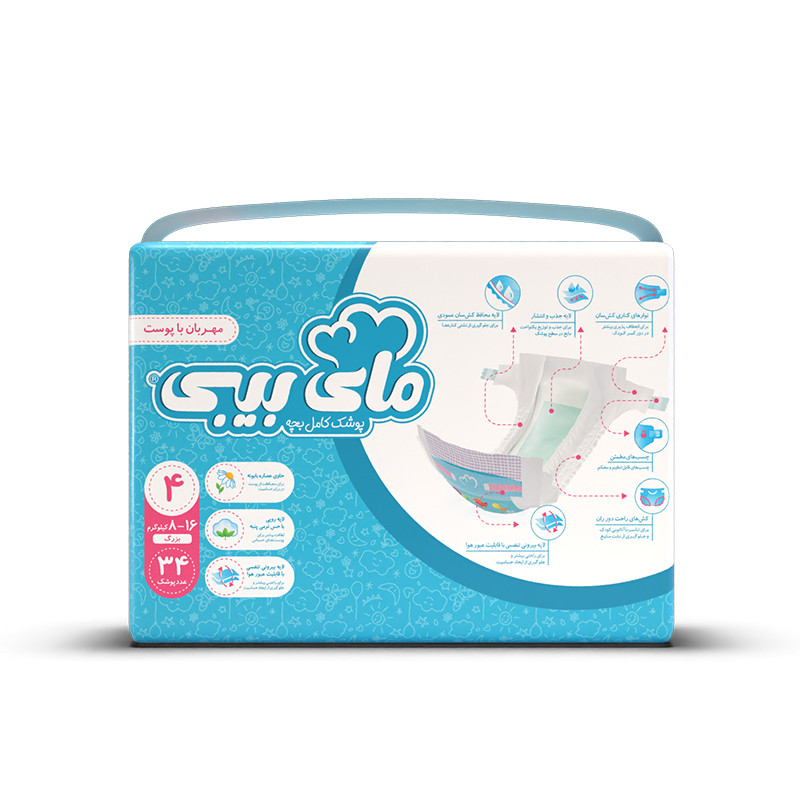 پوشک مای بیبی مدل سری مهربان با پوست سایز 4 بسته 34 عددی