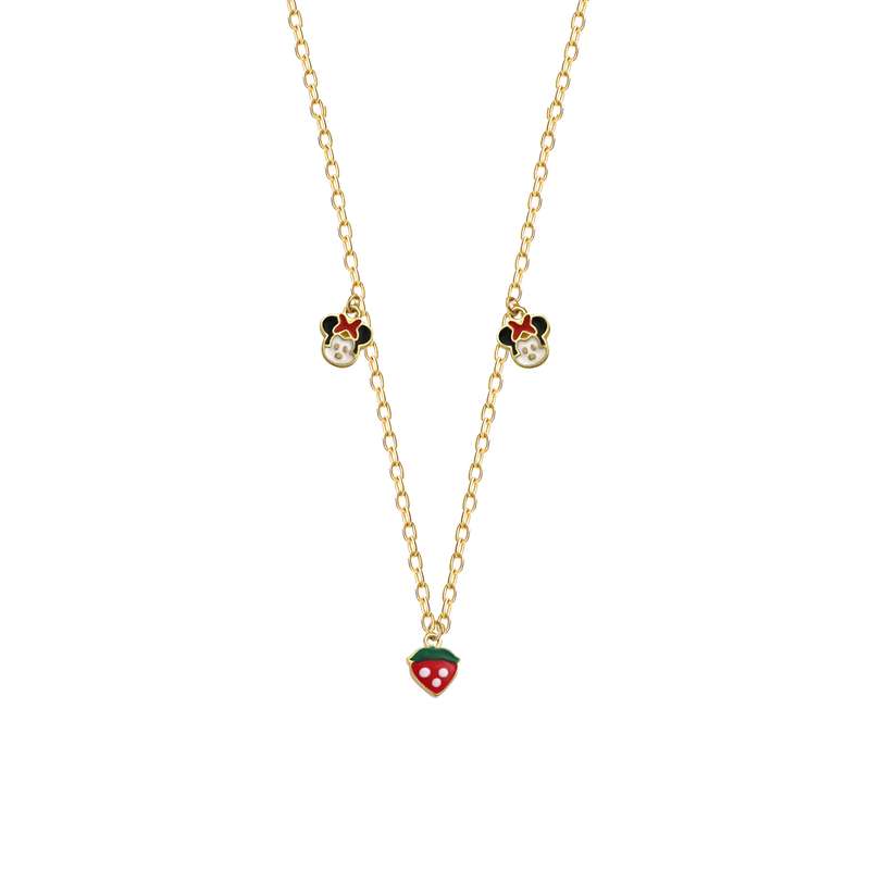 گردنبند طلا 18 عیار بچگانه ماوی گالری مدل زنجیر و میکی توت فرنگی گردنبند طلا 18 عیار بچگانه ماوی گالری مدل زنجیر و میکی توت فرنگی