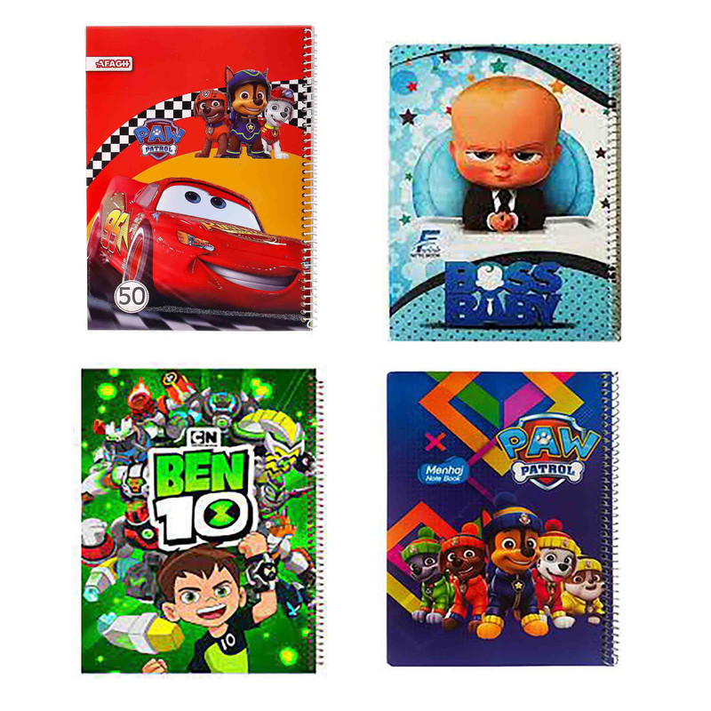 دفتر مشق 50 برگ طرح کارتونی  مدل پسرانه کد 01 مجموع 4 عددی