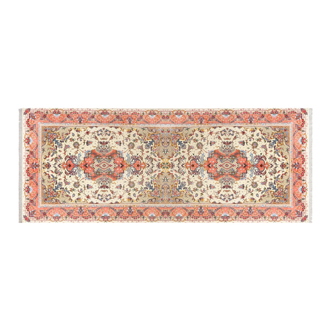 فرش ماشینی زانیس مدل کناره سنتی طرح تبریز زمینه کرم