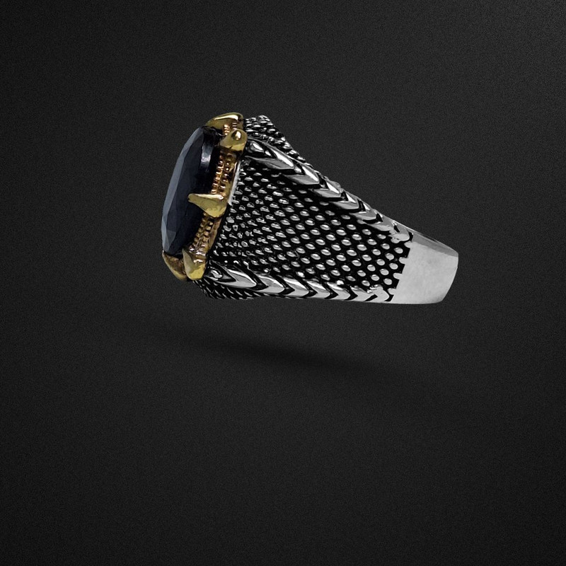 انگشتر نقره مردانه مدل یاقوت کبود رکاب دراگون