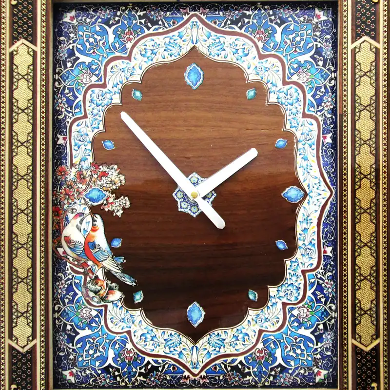 ساعت دیواری خاتم کاری طرح تذهیب مدل بی صدا کد 5060-5