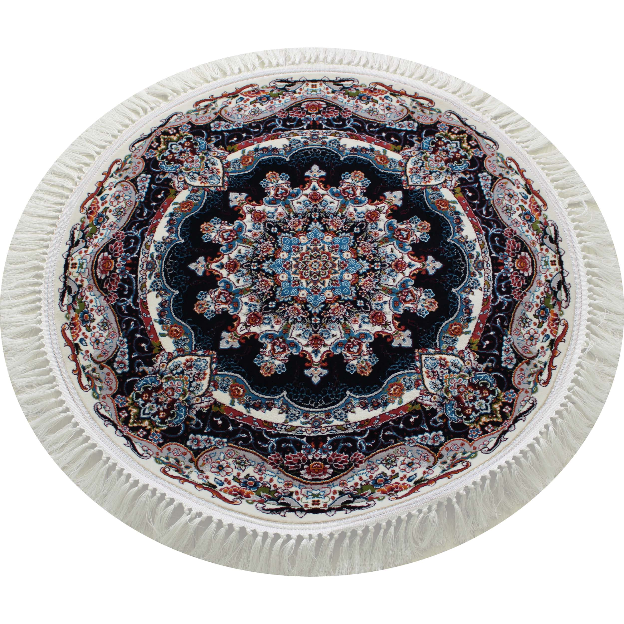 فرش ماشینی مدل دایره طرح نیلا زمینه کرم