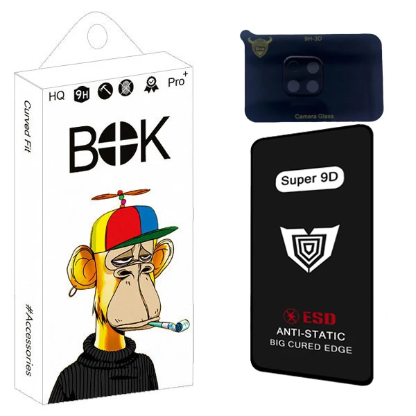 محافظ صفحه نمایش بوک مدل Super 9D Touch مناسب برای گوشی موبایل سامسونگ Galaxy a10 به همراه محافظ لنز دوربین