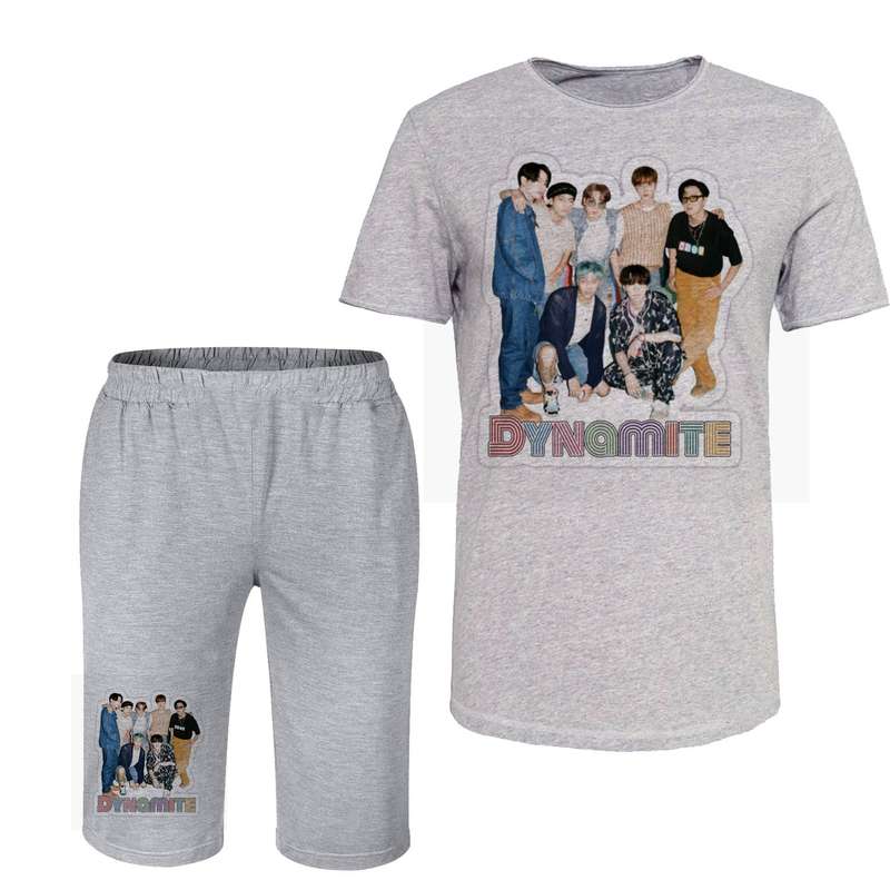 ست تی شرت و شلوارک مردانه مدل bts  کد 55 رنگ طوسی