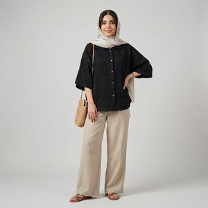 مانتو شومیزی کوتاه زنانه مدل کوک دوزی طرح N-22063