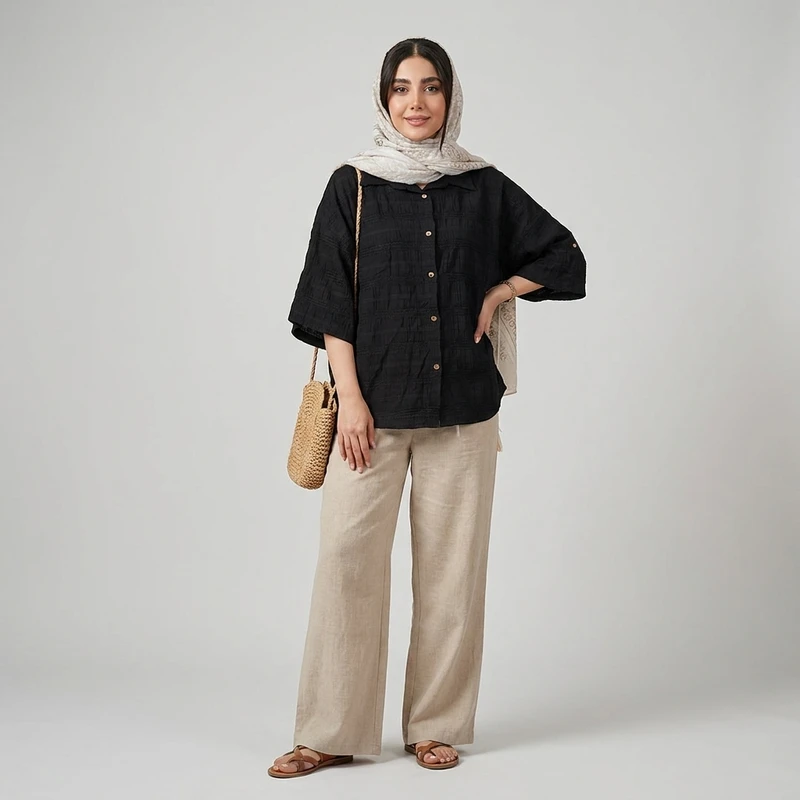 مانتو شومیزی کوتاه زنانه مدل کوک دوزی طرح N-22063