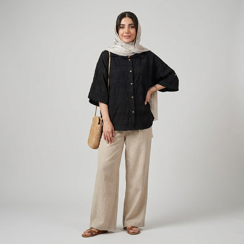 مانتو شومیزی کوتاه زنانه مدل کوک دوزی طرح N-22063