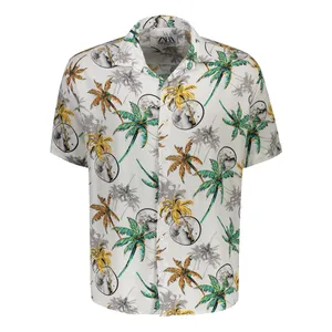 پیراهن آستین کوتاه یقه برگردان مردانه مدل هاوایی نخل کد NAKHL-NA-GR