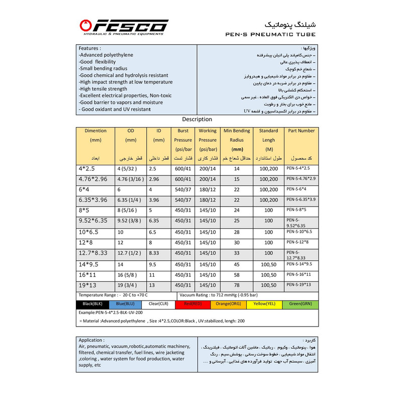 شلنگ پنوماتیک فسکو مدل PEN-S-10x6.5 طول 100 متر شلنگ پنوماتیک فسکو مدل PEN-S-10x6.5 طول 100 متر