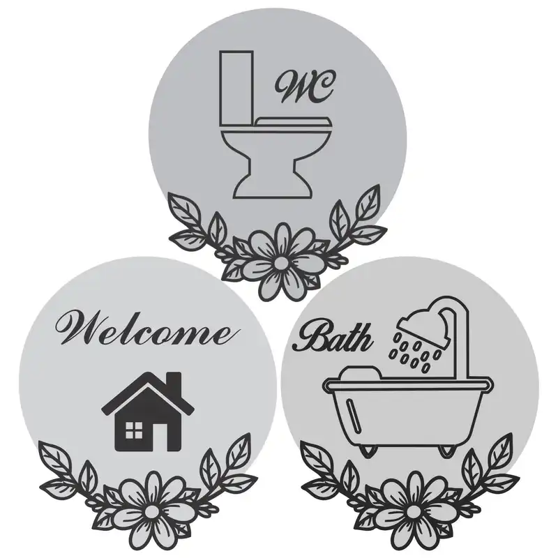 تابلو نشانگر تزیینی مدل ورودی دستشویی و حمام T.M مجموعه 3 عددی