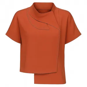 بلوز آستین کوتاه یقه آبشاری زنانه مدل ٢٠٦٣