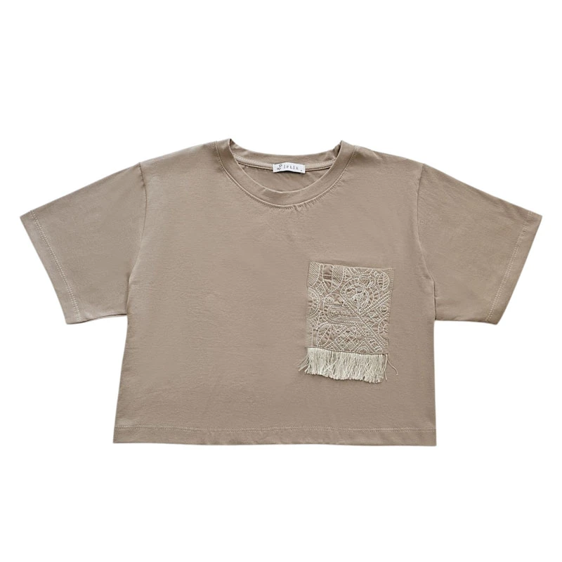 تی شرت آستین کوتاه زنانه ایپلیک زی مدل جیب گلدوزی کد IP13.5