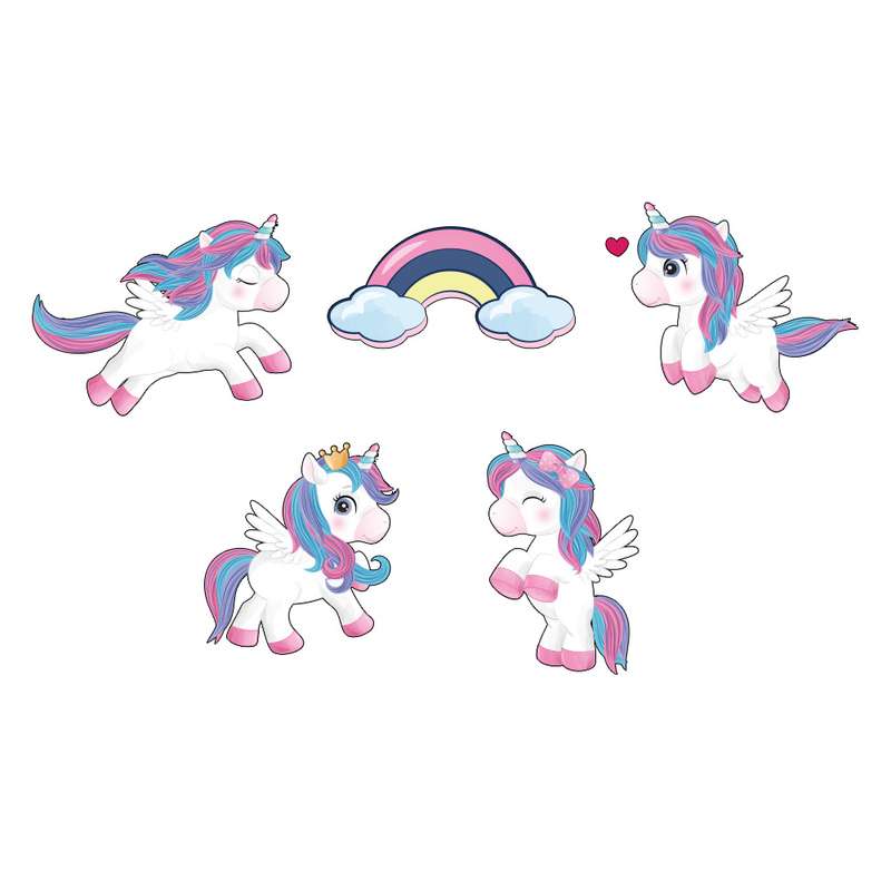 استیکر دیواری کودک گراسیپا مدل یونیکورن و رنگین کمان