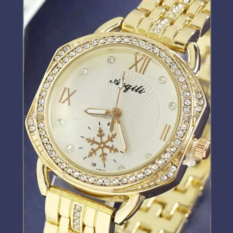 ساعت مچی عقربه ای زنانه مدل برفی دور نگین 02