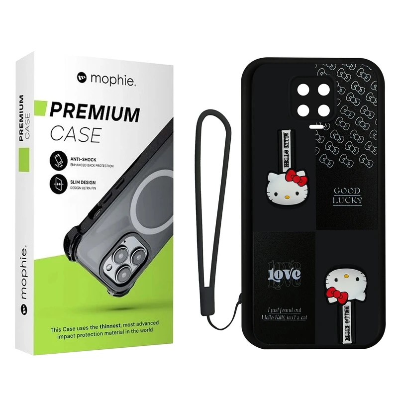 کاور موفی مدل Silicone Puffer Hello Kitty Strap مناسب برای گوشی موبایل شیائومی Redmi Note 9S / Note 9 Pro به همراه بند