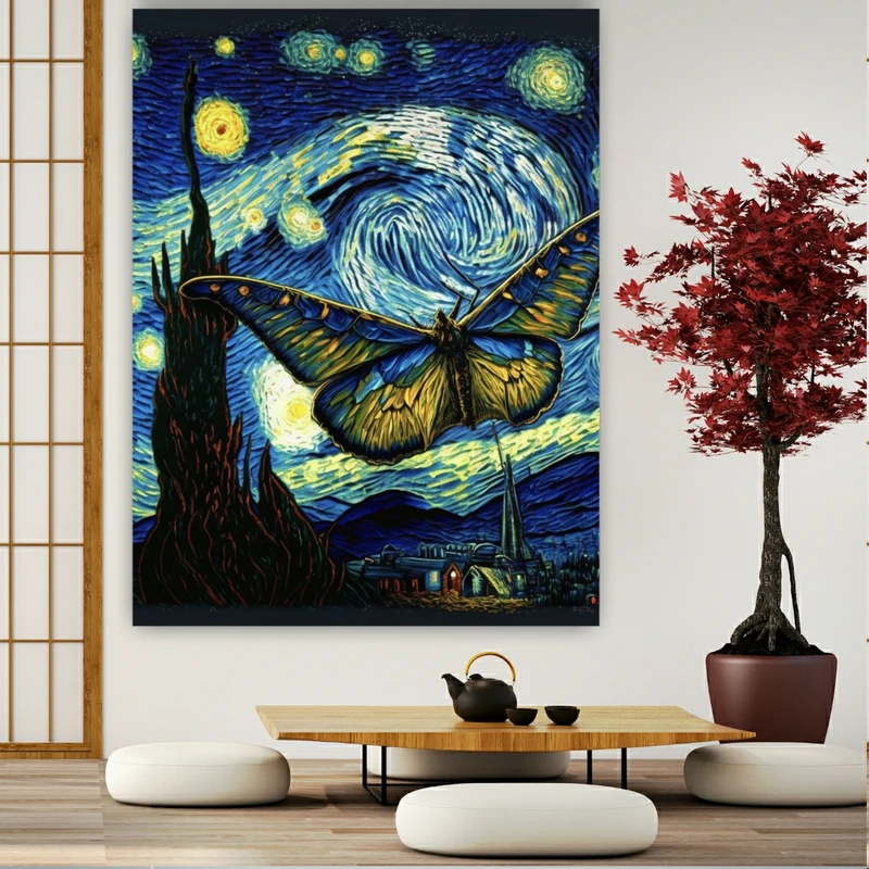 پوستر طرح مخمل نقاشی ونگوگ مدل پروانه کد BK22947