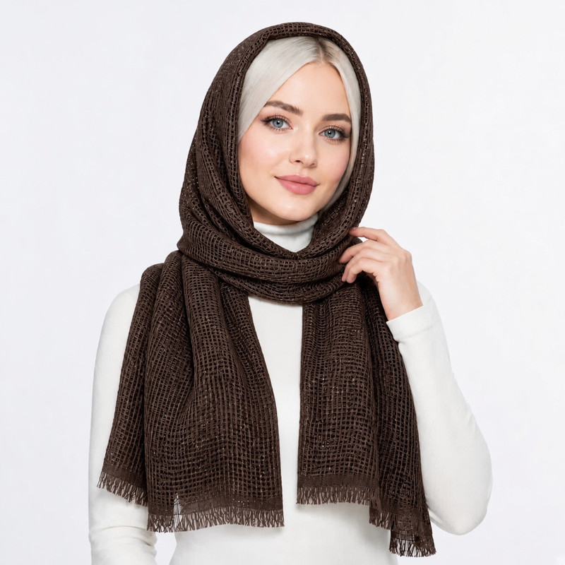 شال نخی زنانه مدل حصیری ریشه دار شاین E900